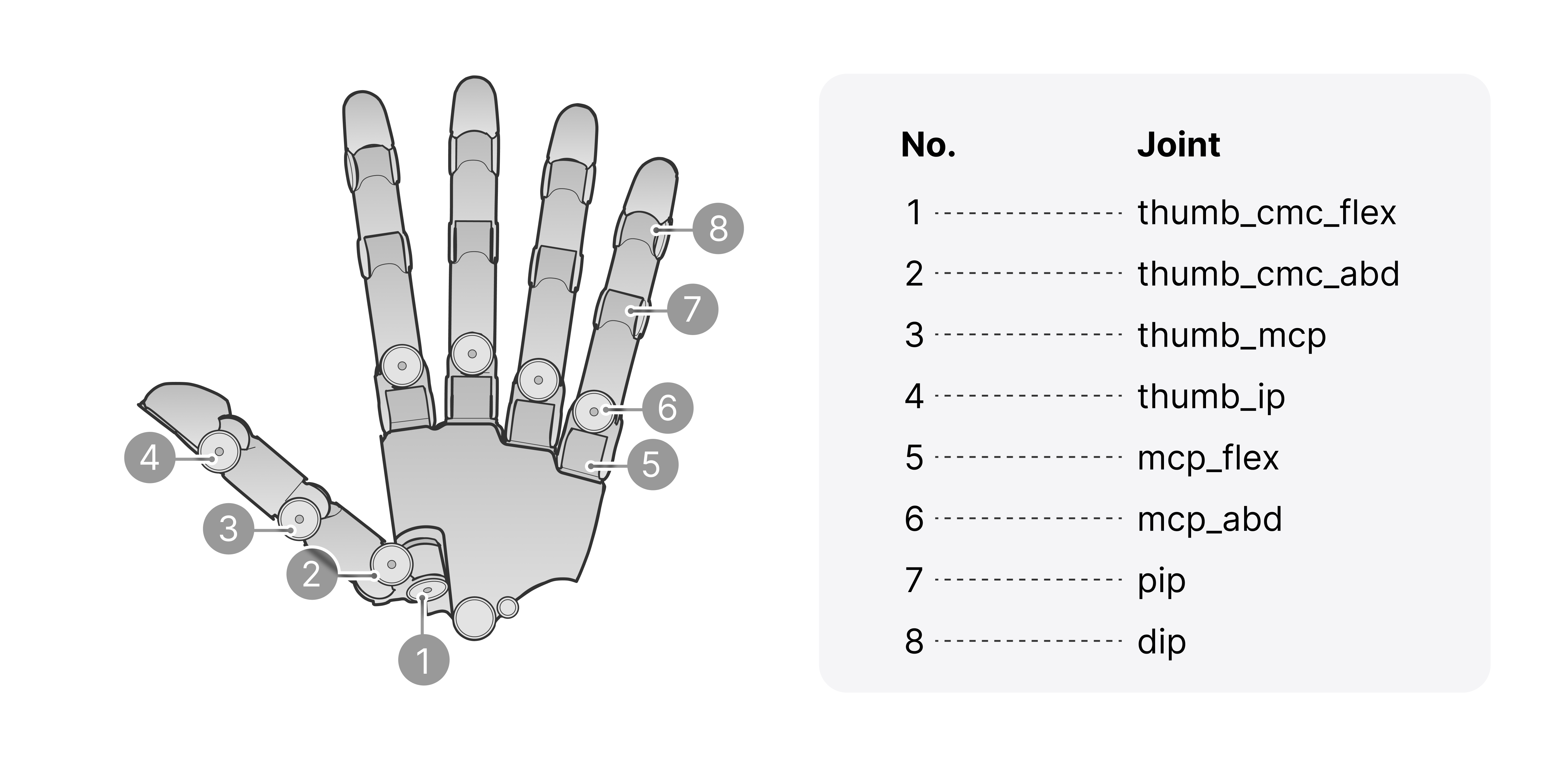 Wuji Hand 2 degree-of-freedom configuration